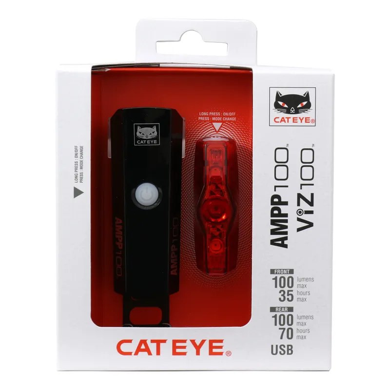 Cateye Ampp 100 Front And Viz 100 Rear Bike Lights Set