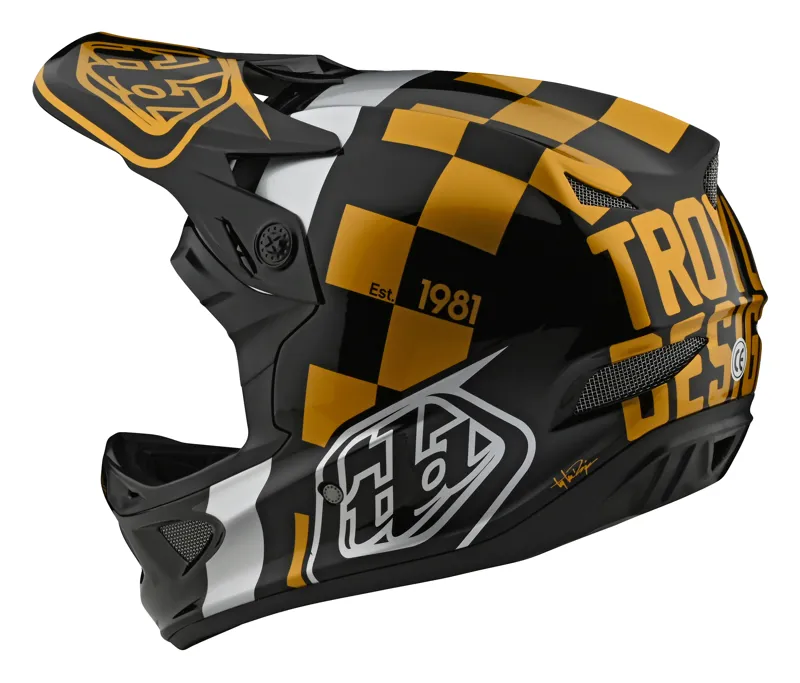 Troy Lee Designs D3 Fiberlite Raceshop Helmet In Black And Gold - Image 3